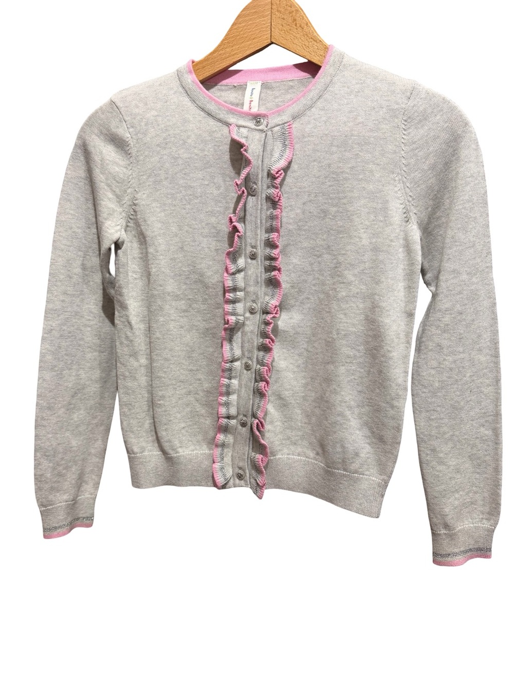 Girls' Gray Cardigan Sweater with Pink Trim